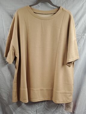 Men's Oversized Waffle-Knit Short Sleeve Shirt in Tan - 57